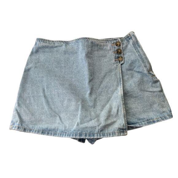 Forever 21 Faux Wrap Jean Skort Washed Cotton Denim sz L - Picture 1 of 6